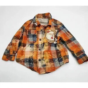 Genuine Kids Girl's Size 2T Orange & Navy Plaid Upcycled Santa Holiday Shirt